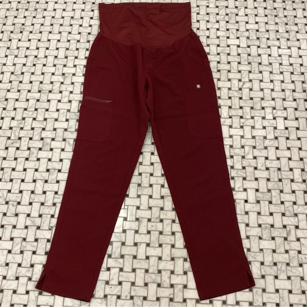 figs maternity scrub pants burgundy